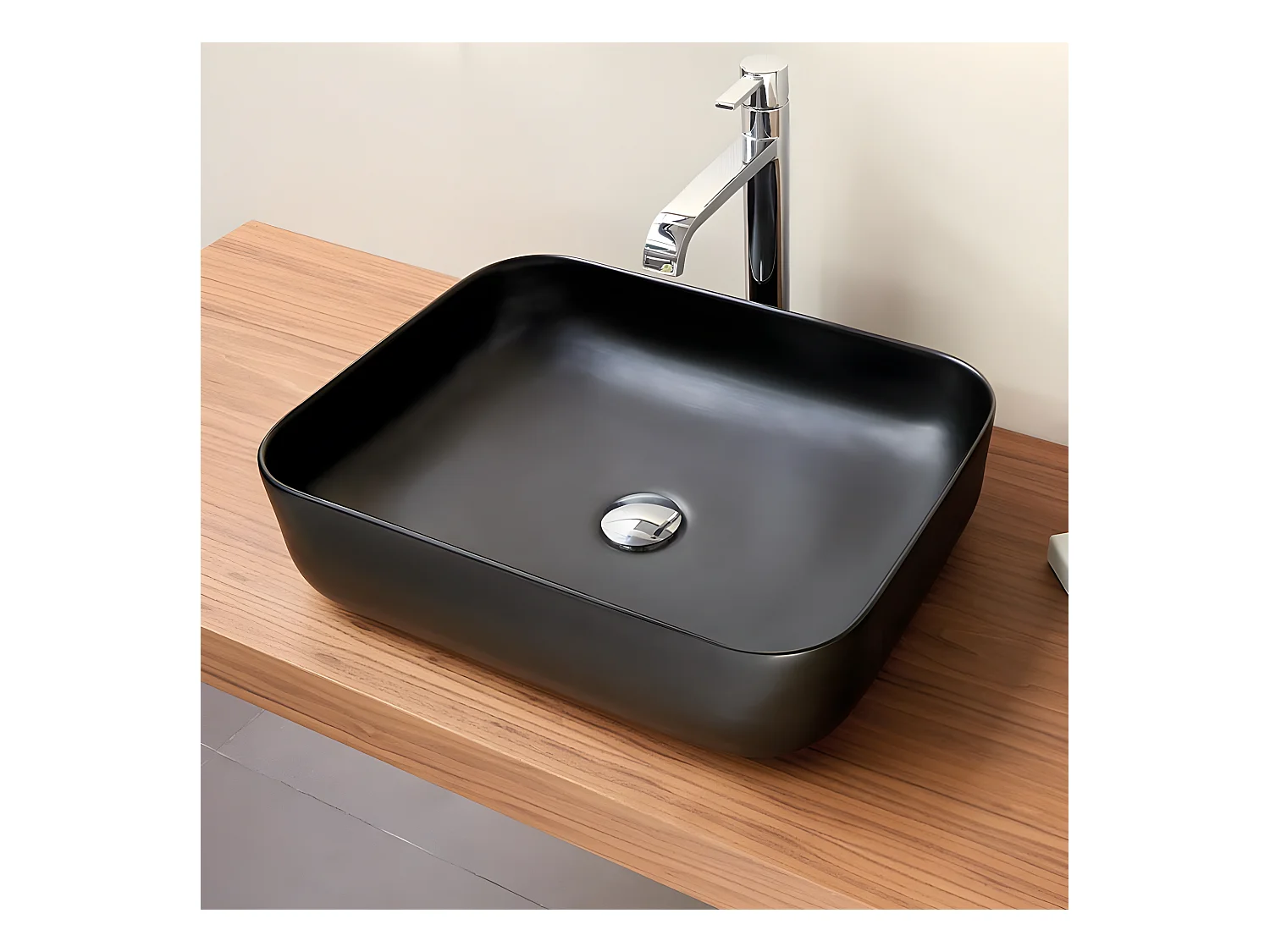 Lavabo sobre encimera rectangular en cerámica CATANIA negro  38.5 x 38.5 cm