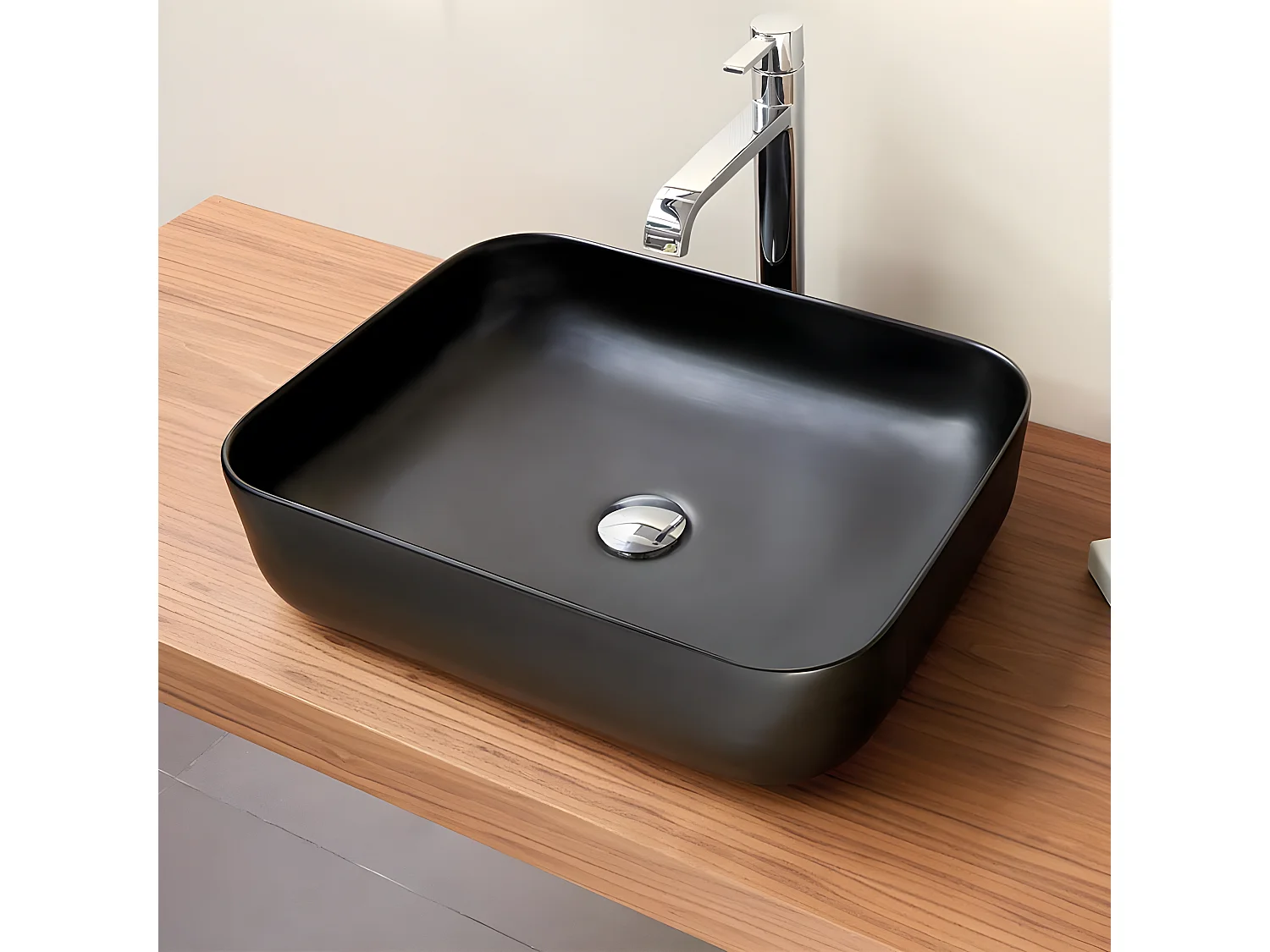 Lavabo sobre encimera rectangular en cerámica CATANIA negro  38.5 x 38.5 cm