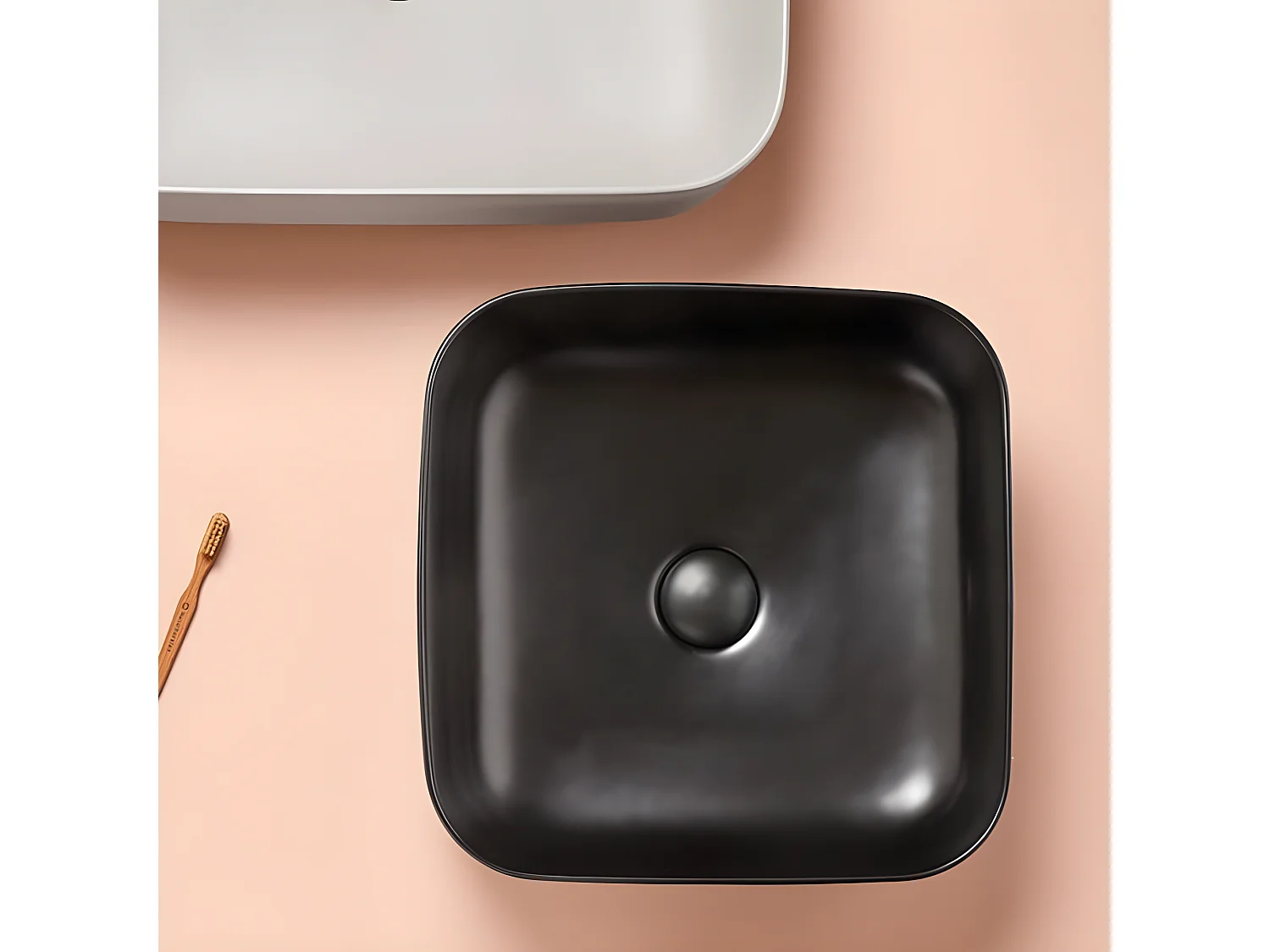 Lavabo sobre encimera rectangular en cerámica CATANIA negro  38.5 x 38.5 cm