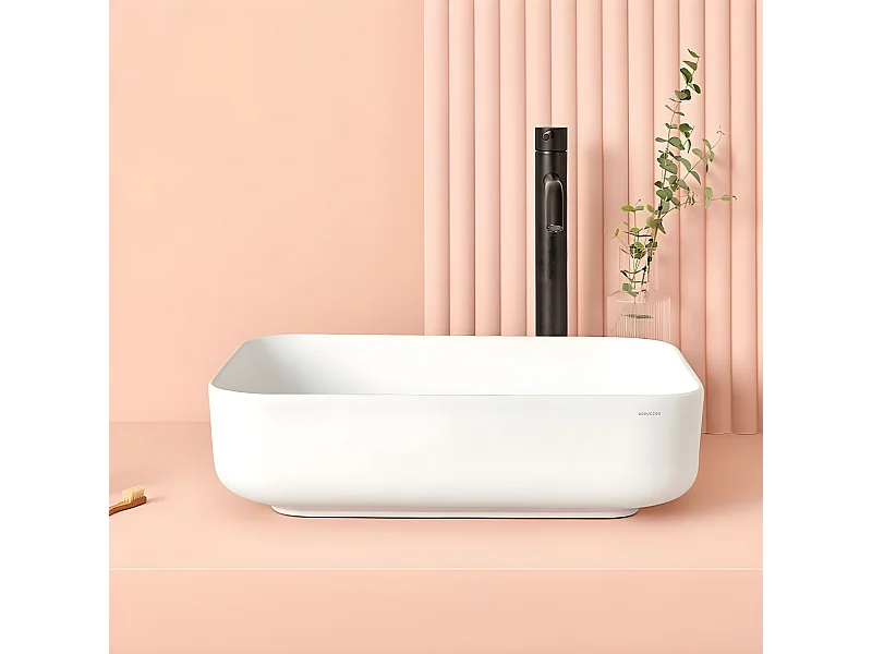 Lavabo sobre encimera rectangular en cerámica CATANIA blanco  38.5 x 38.5 cm Blanco brillante