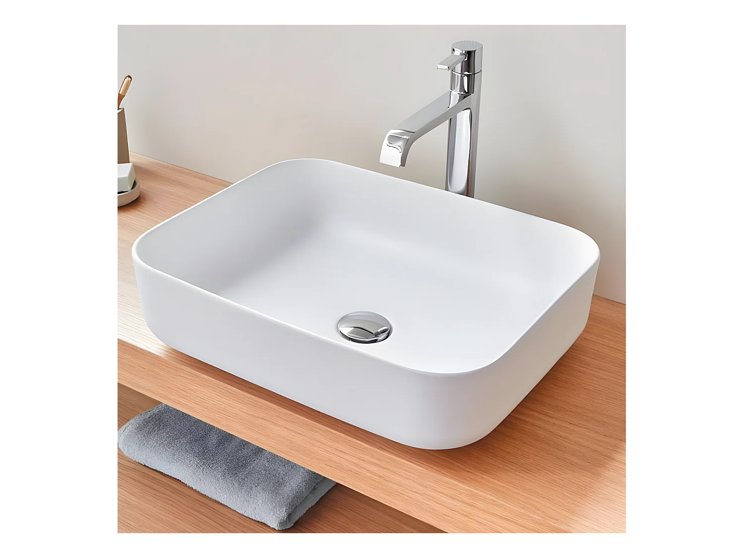 Vasque à poser rectangulaire en céramique CATANIA 38.5 x 38.5 cm Blanc mat