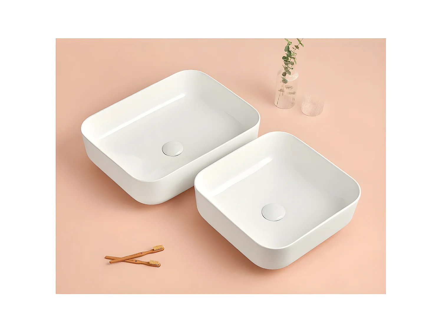 Vasque à poser rectangulaire en céramique CATANIA 38.5 x 38.5 cm Blanc mat