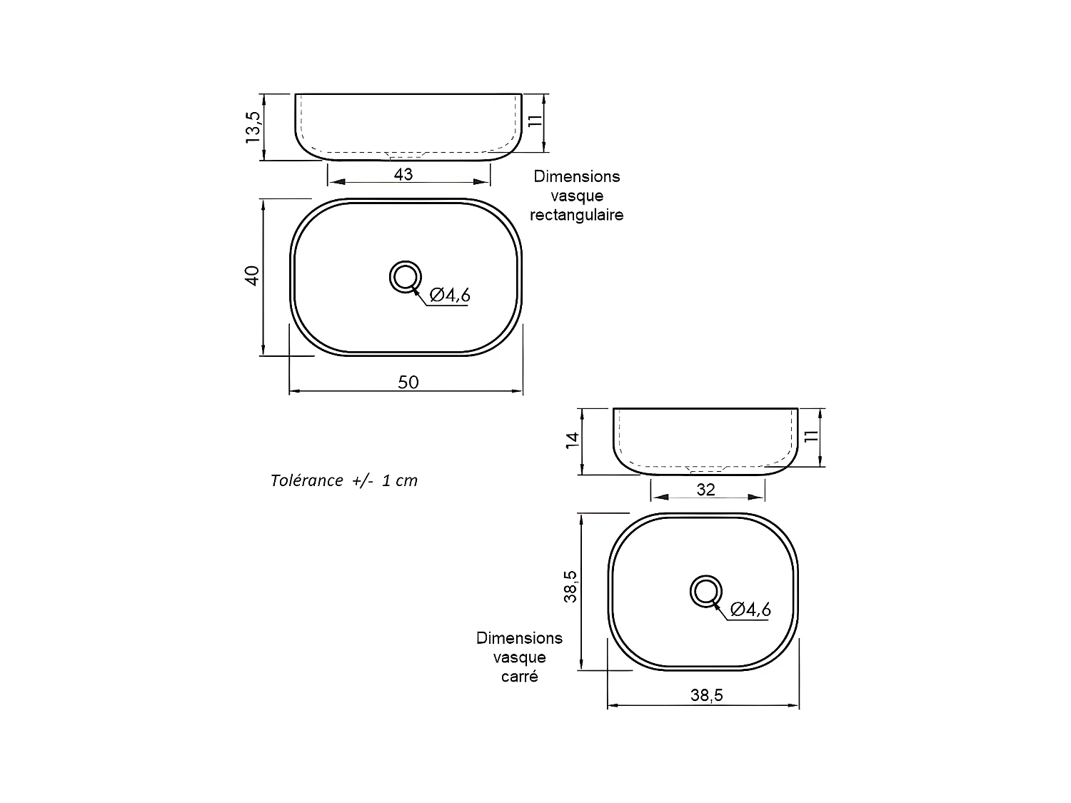 Vasque à poser rectangulaire en céramique CATANIA 38.5 x 38.5 cm Blanc mat