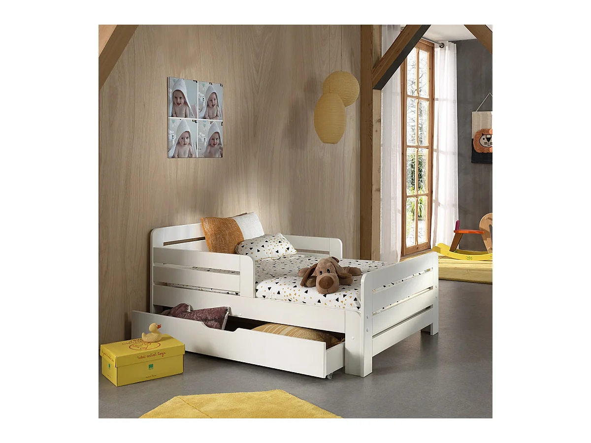 THEMIS - Lit Evolutif Blanc 90x140/160/200cm avec Tiroir