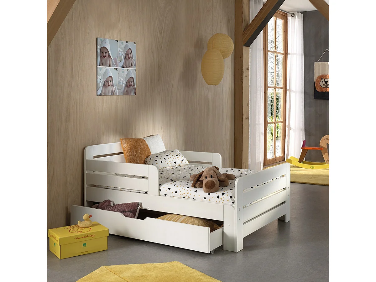 THEMIS - Lit Evolutif Blanc 90x140/160/200cm avec Tiroir