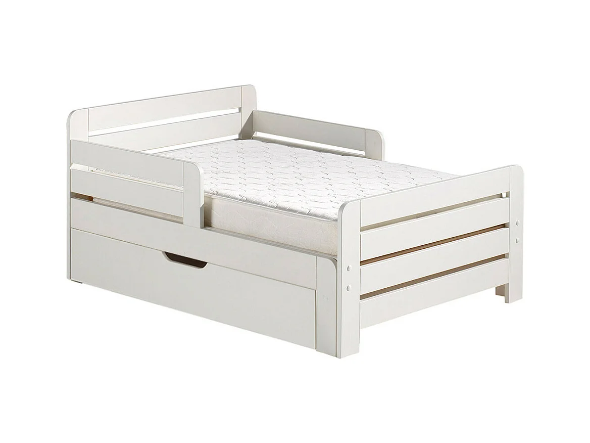 THEMIS - Lit Evolutif Blanc + Tiroir + Matelas Réglable 90x140/200cm
