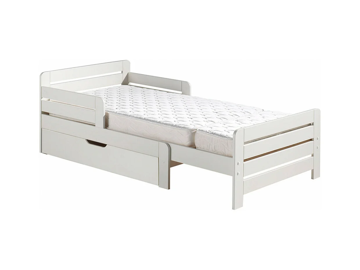 THEMIS - Lit Evolutif Blanc + Tiroir + Matelas Réglable 90x140/200cm
