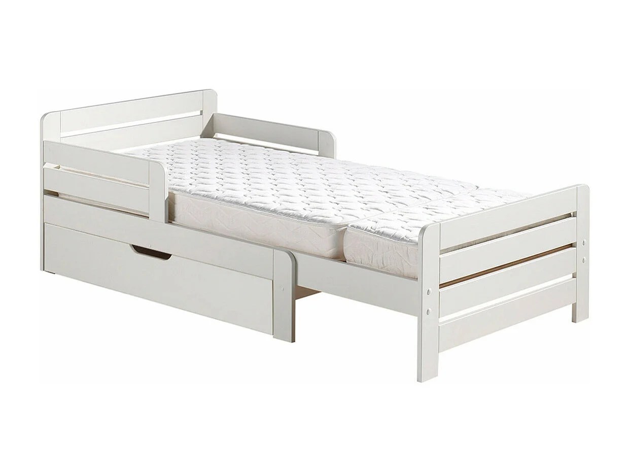 THEMIS - Lit Evolutif Blanc + Tiroir + Matelas Réglable 90x140/200cm