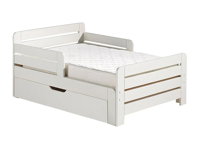 THEMIS - Lit Evolutif Blanc + Tiroir + Matelas Réglable 90x140/200cm