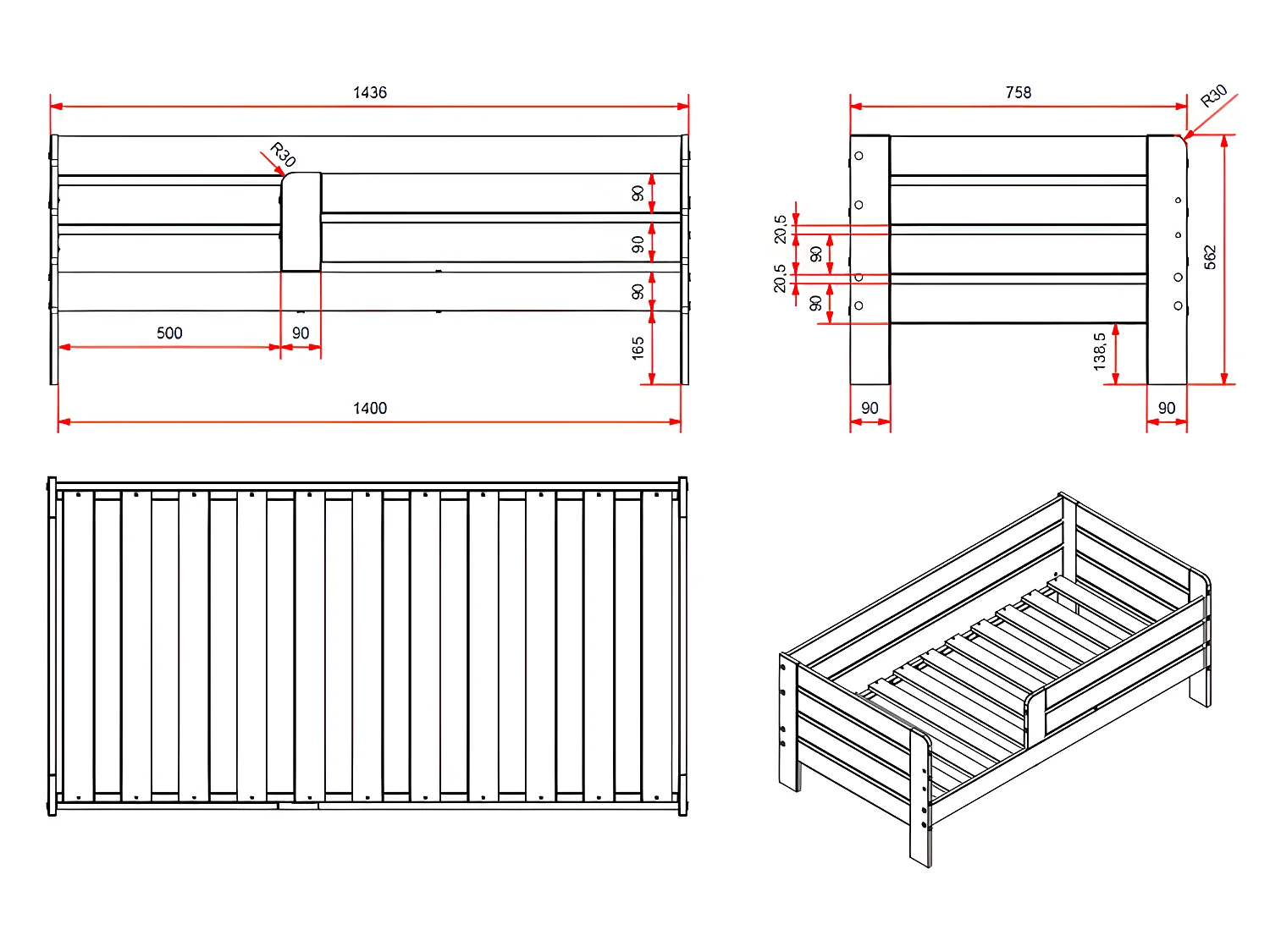Lit Enfant & Sommier "Toddler" 70x140cm Blanc