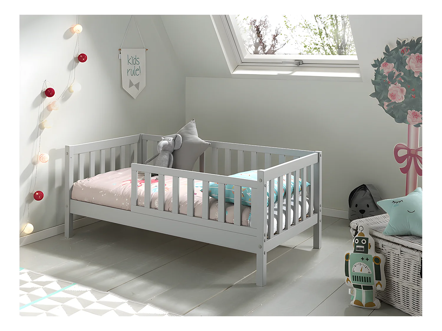 Cama Vipack Tod 70x140 com estrado de ripas - Cinzento