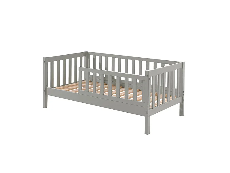 Łóżko Dziecięce Toddler II 70x140 cm Szare z Litego Drewna z Wbudowanym Stelażem - Styl Skandynawski, Produkcja Europejska