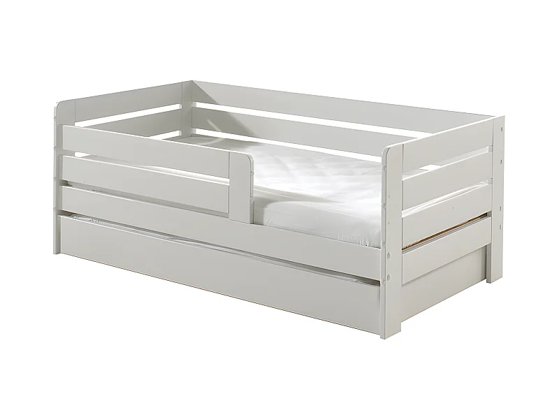 Cama Vipack Ted 70X140 com Estrado de Molas e Gaveta Branco PETITS-MEUBLES