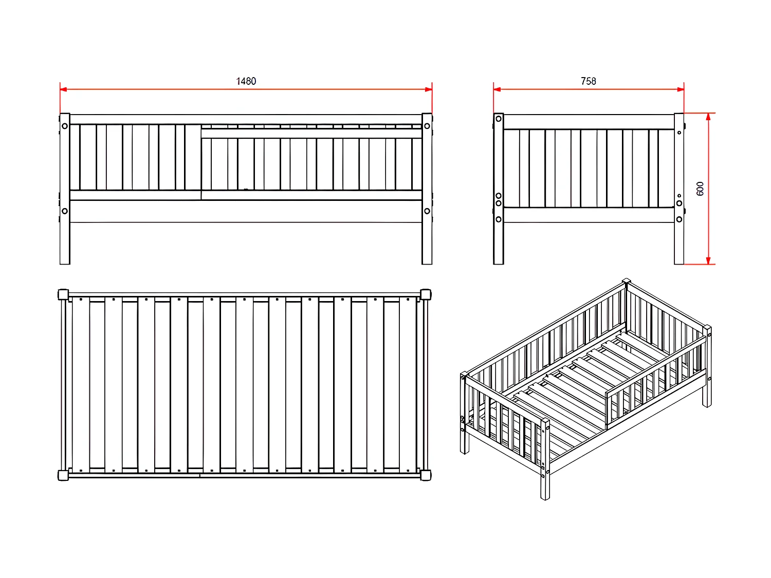 Cama Vipack Tod 70x140 incluindo estrado e gaveta - Cinzento
