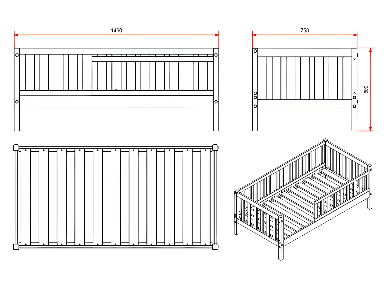 Cama Vipack Tod 70x140 incluindo estrado e gaveta - Cinzento