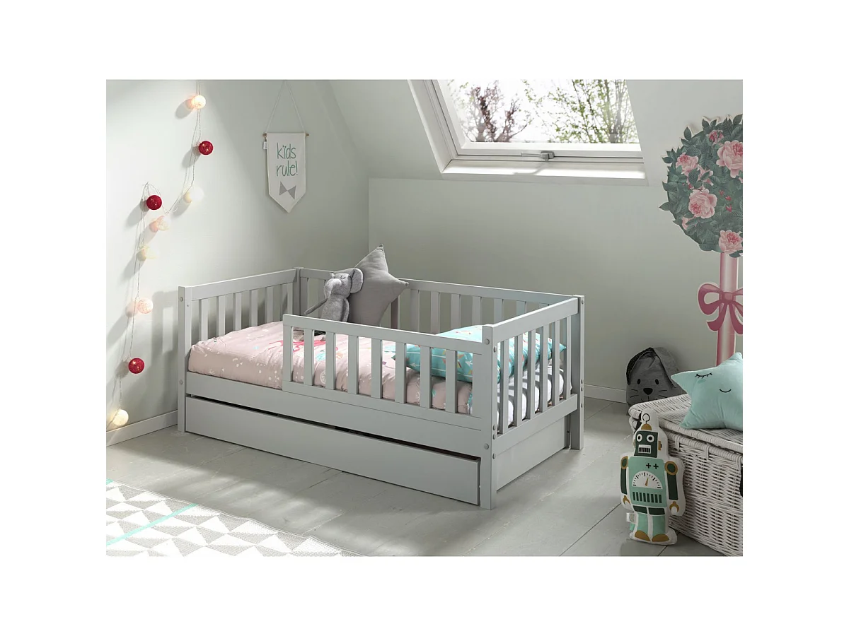 Lit Enfant, Sommier & Tiroir "Toddler II" 70x140cm Gris