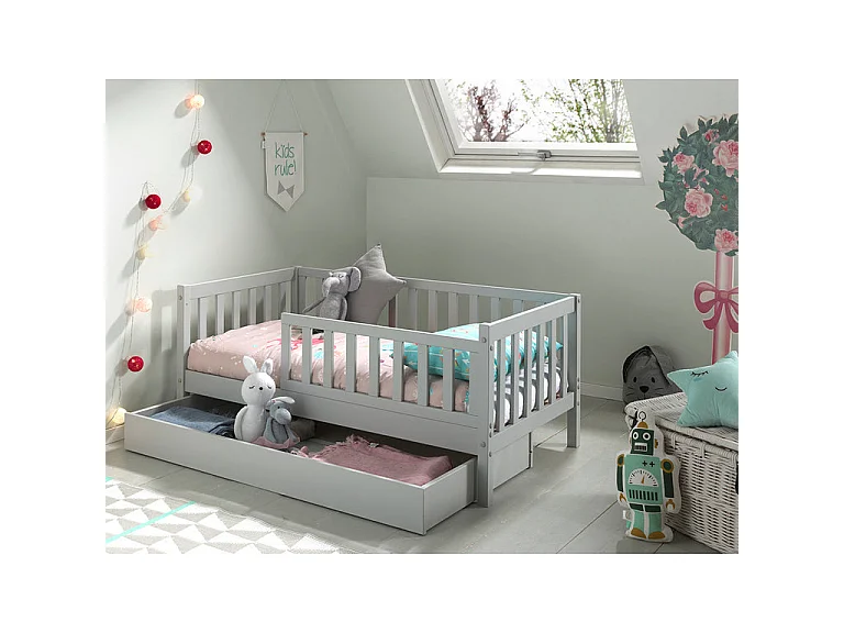 Lit Enfant, Sommier & Tiroir "Toddler II" 70x140cm Gris