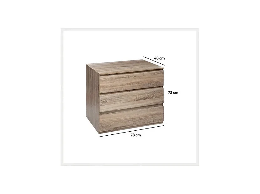 Commode 3 Tiroirs Design "Dolo" 78cm Naturel