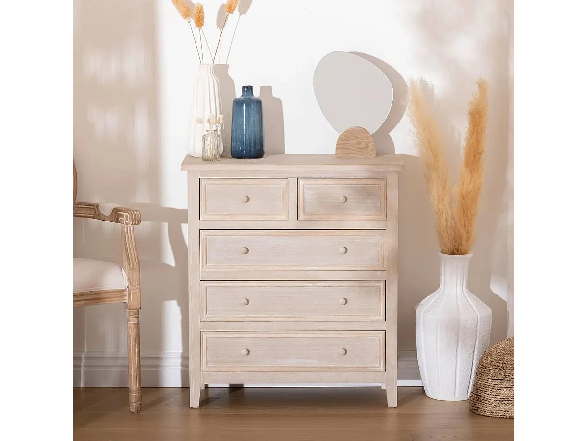 Commode 5 Tiroirs "Charme" 81cm Naturel