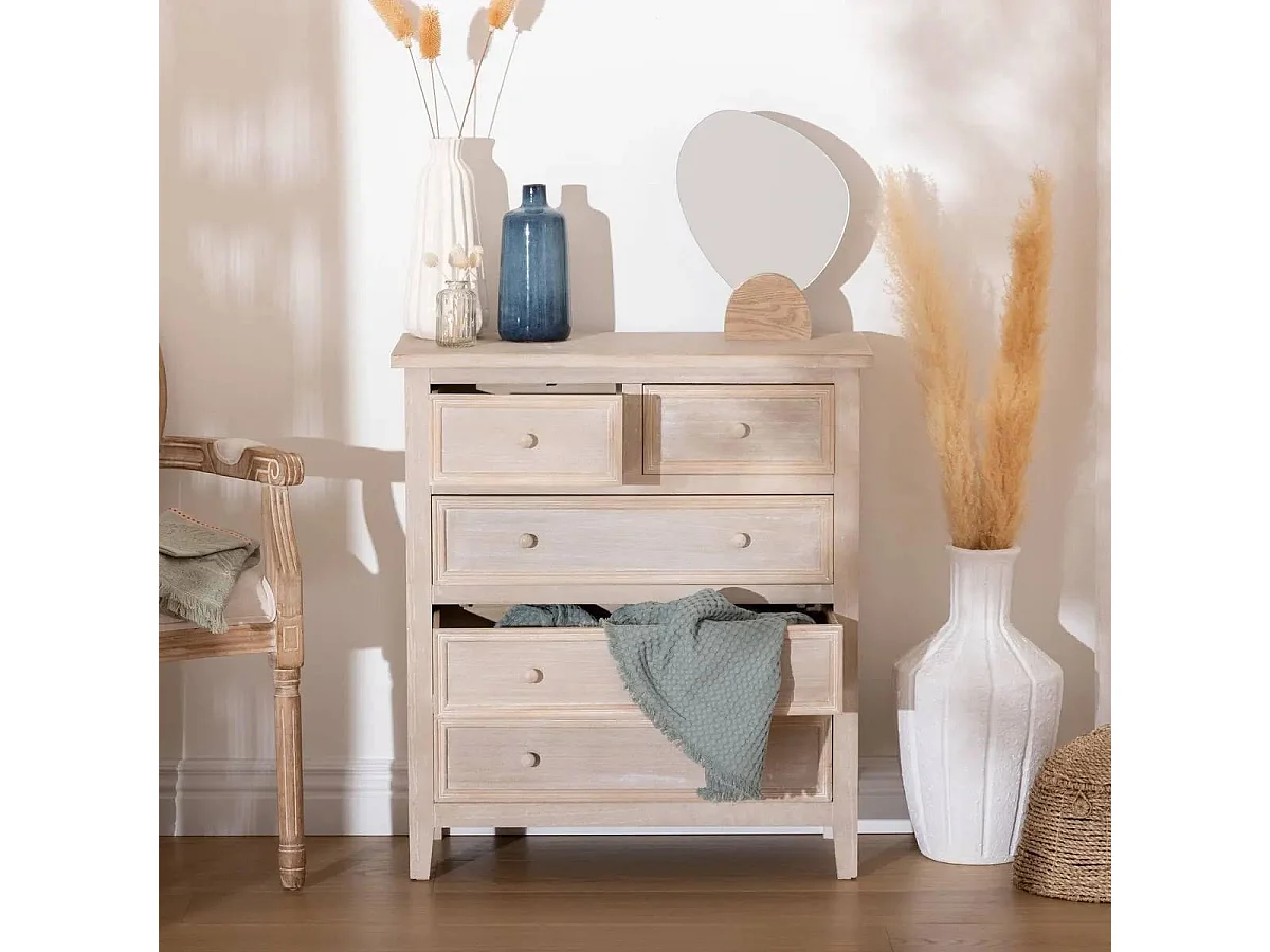 Commode 5 Tiroirs "Charme" 81cm Naturel