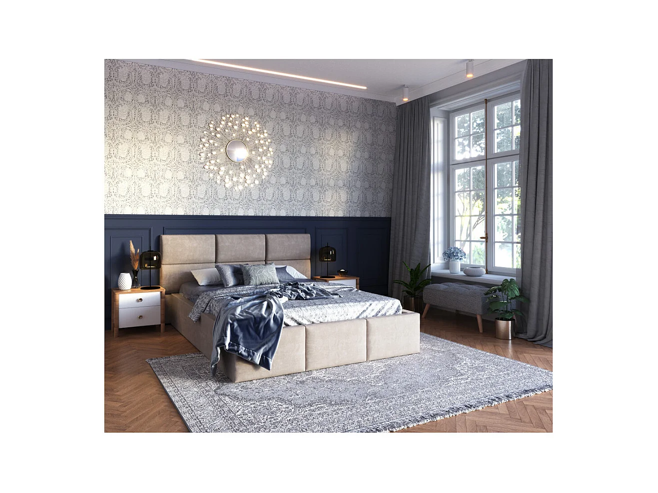 Lit Coffre Denver 140x190 - Sommier inclus Crème