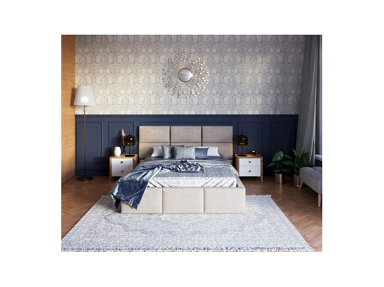 Lit Coffre Denver 140x190 - Sommier inclus Crème