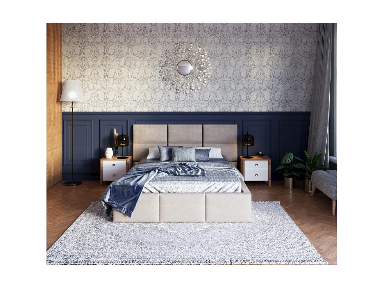 Lit Coffre Denver 140x190 - Sommier inclus Crème