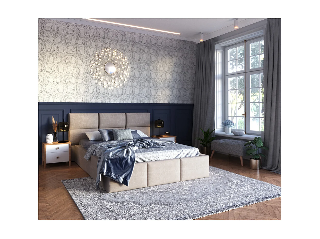 Lit Coffre Denver 140x190 - Sommier inclus Crème