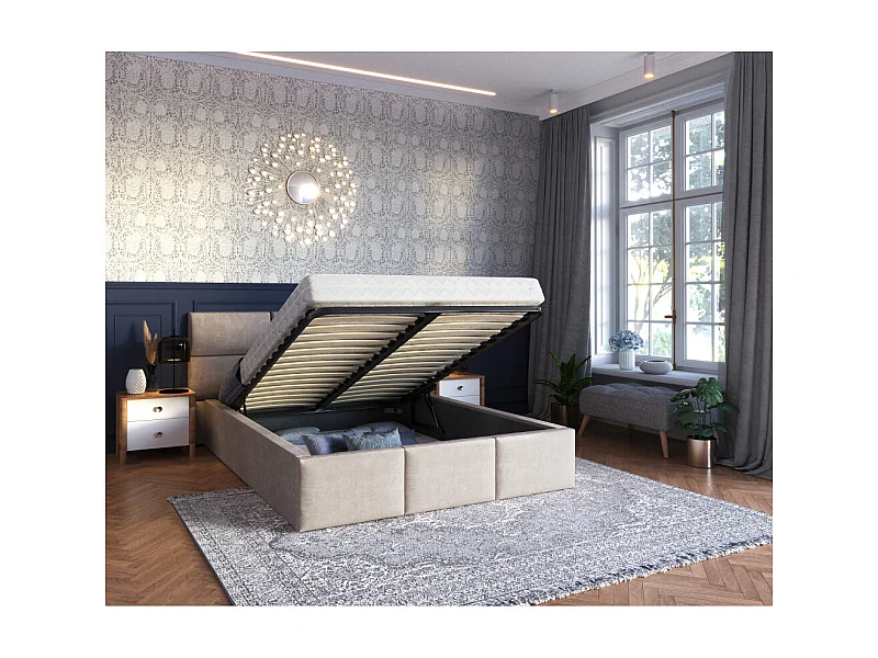 Lit Coffre Denver 140x190 - Sommier inclus Crème