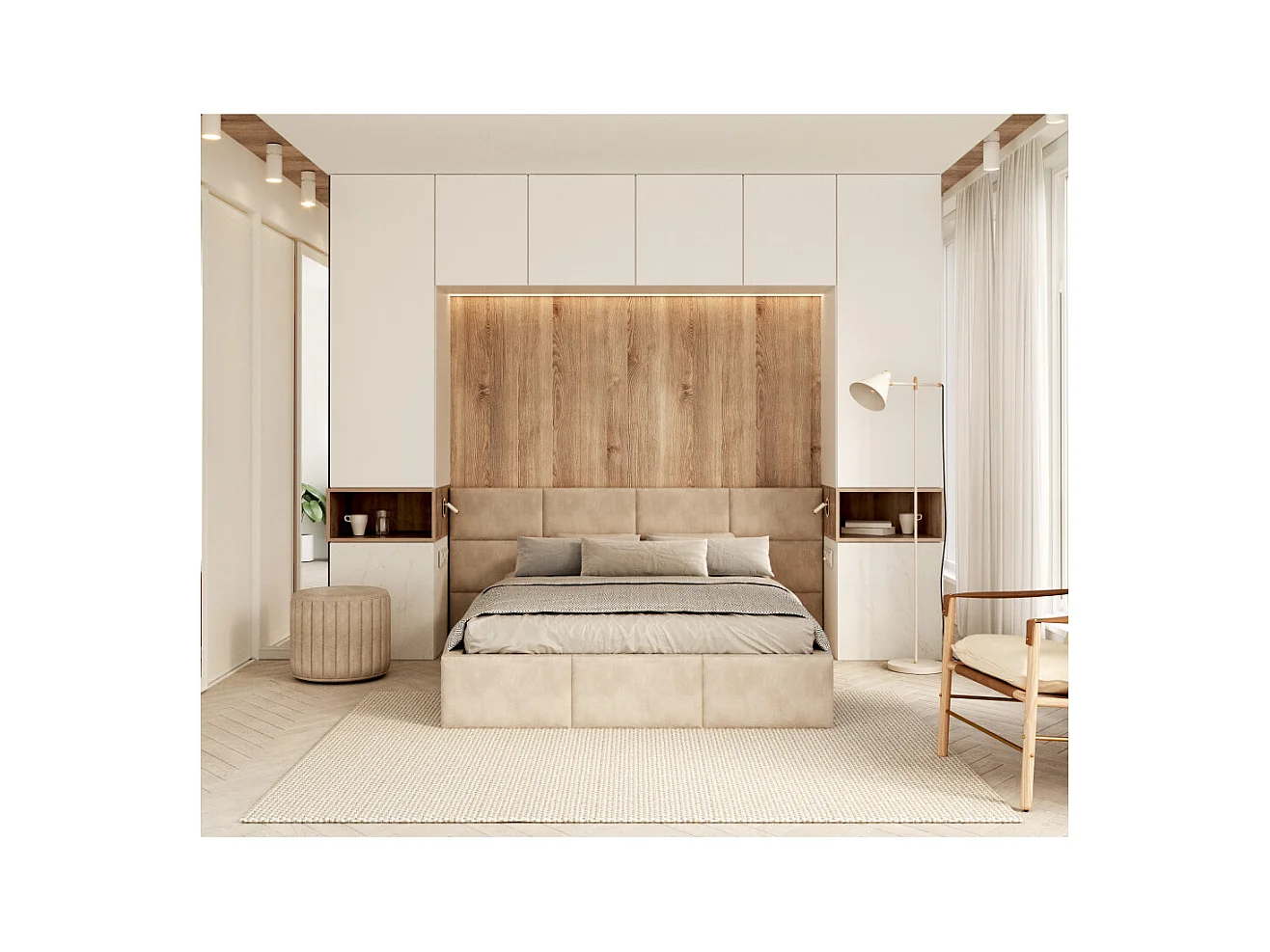 Lit Coffre Denver 160x200 - Sommier inclus Crème