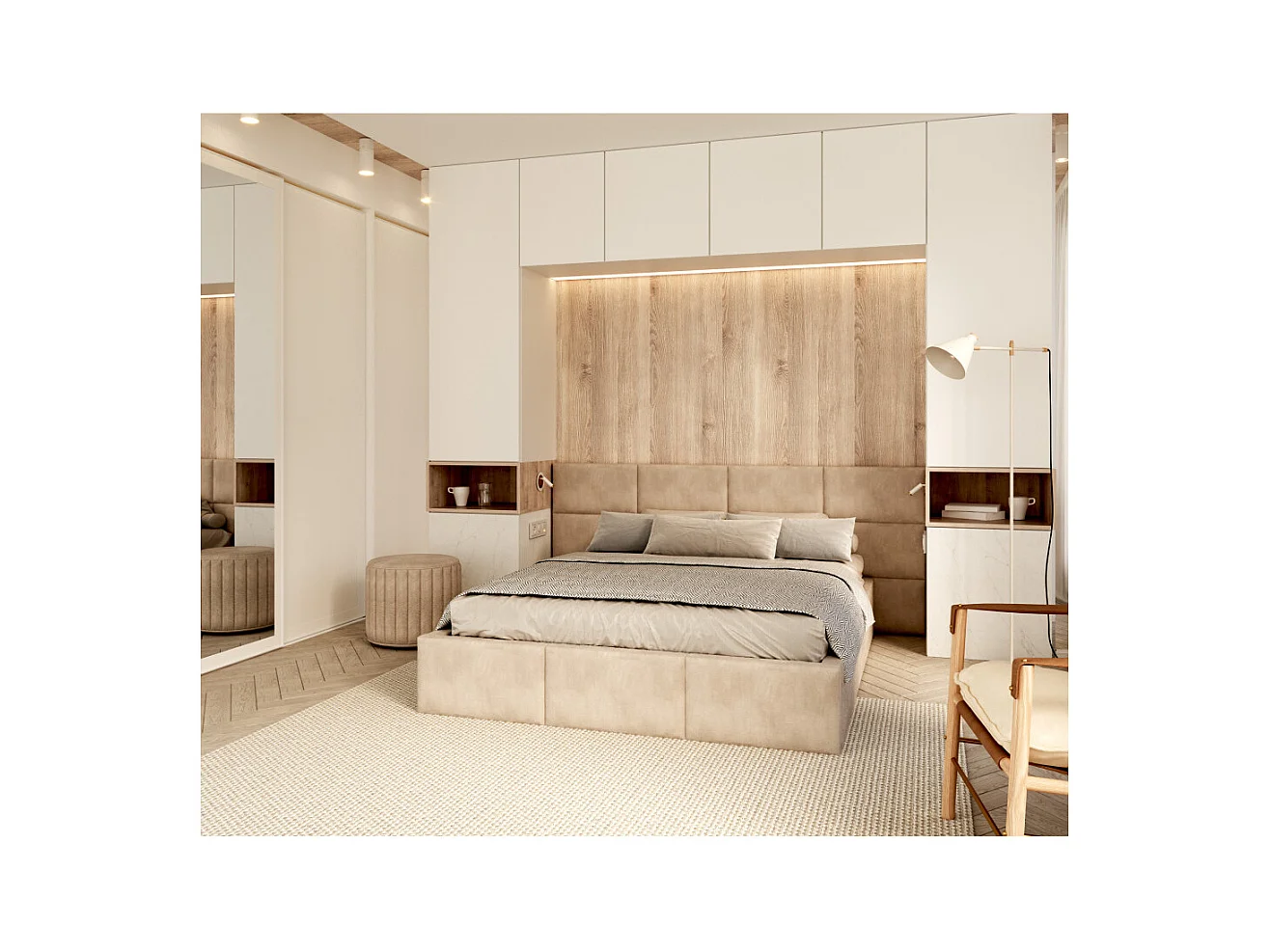 Lit Coffre Denver 160x200 - Sommier inclus Crème