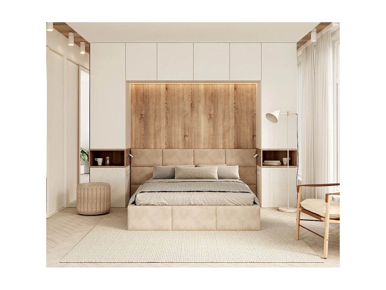 Lit Coffre Denver 160x200 - Sommier inclus Crème