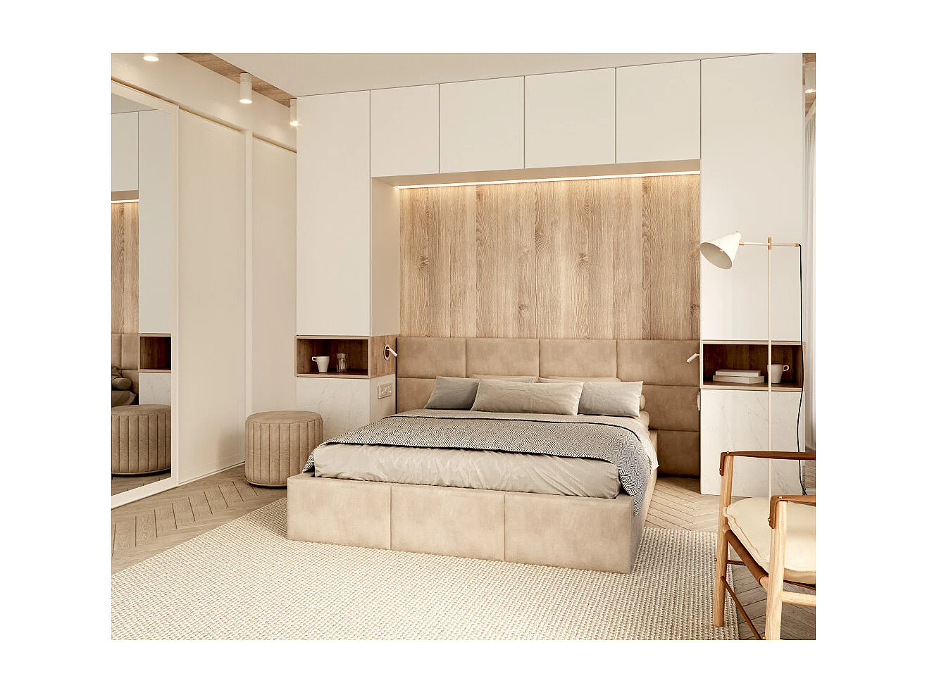 Lit Coffre Denver 160x200 - Sommier inclus Crème