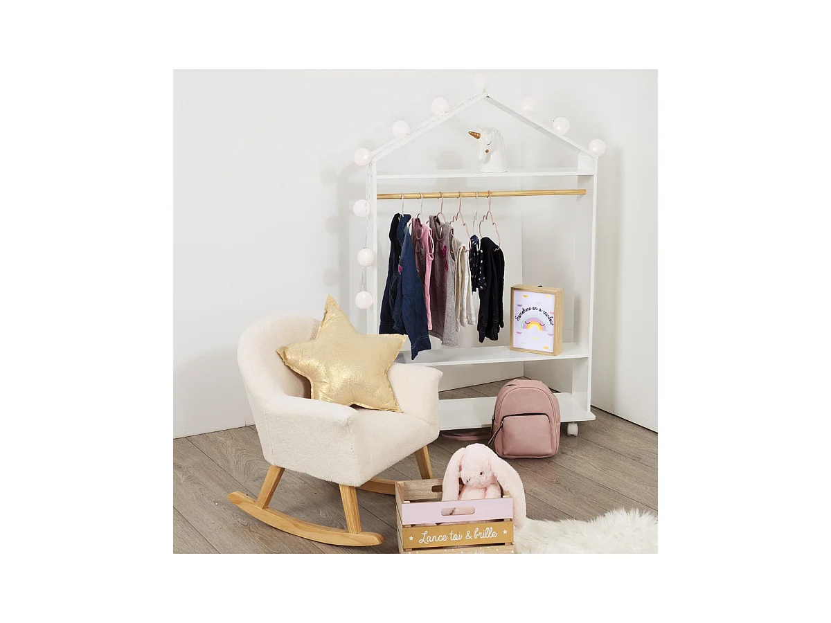 Penderie à Roulettes Enfant "Brad" 120cm Blanc