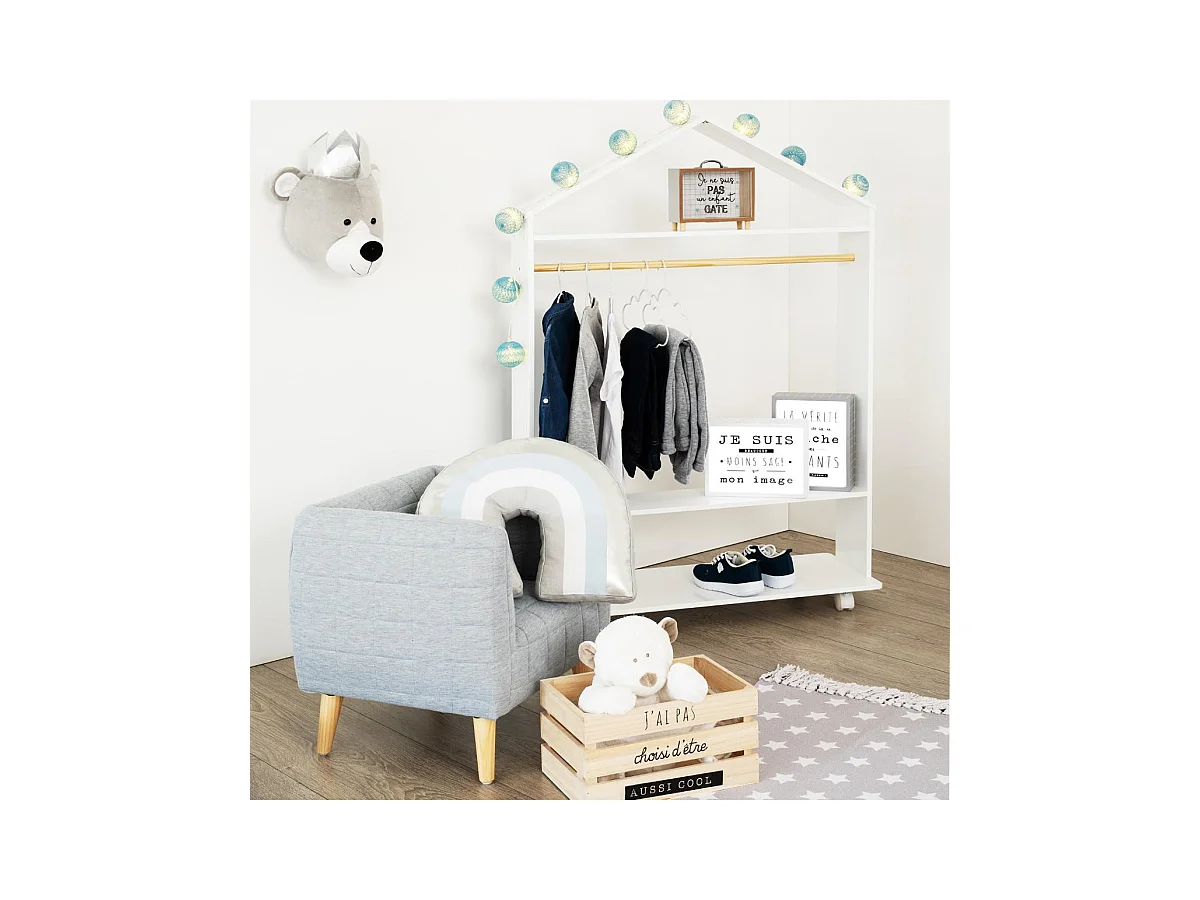 Penderie à Roulettes Enfant "Brad" 120cm Blanc
