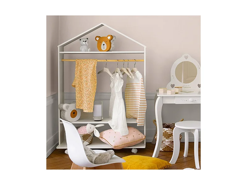Penderie à Roulettes Enfant "Brad" 120cm Blanc