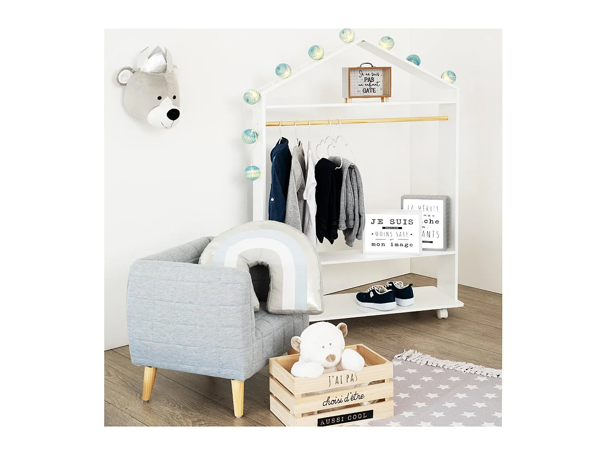 Penderie à Roulettes Enfant "Brad" 120cm Blanc