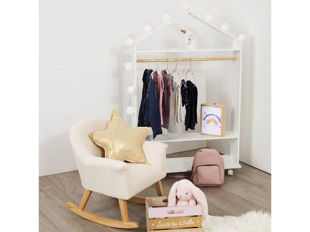 Penderie à Roulettes Enfant "Brad" 120cm Blanc