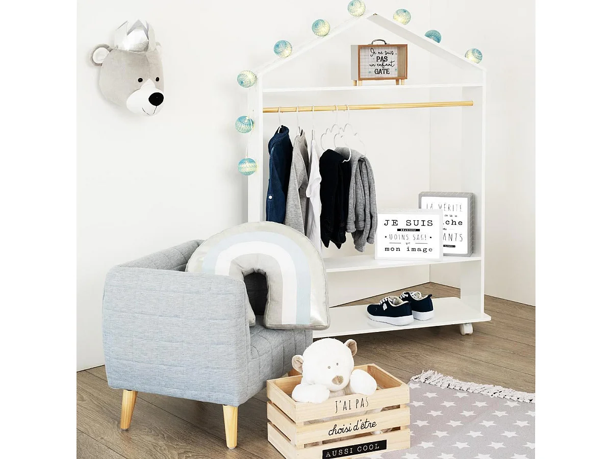 Penderie à Roulettes Enfant "Brad" 120cm Blanc