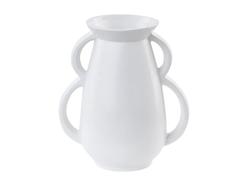 Blumenvase Keramik handgefertigt weiß 19 cm bauchig mit Griffen Modern Koropi