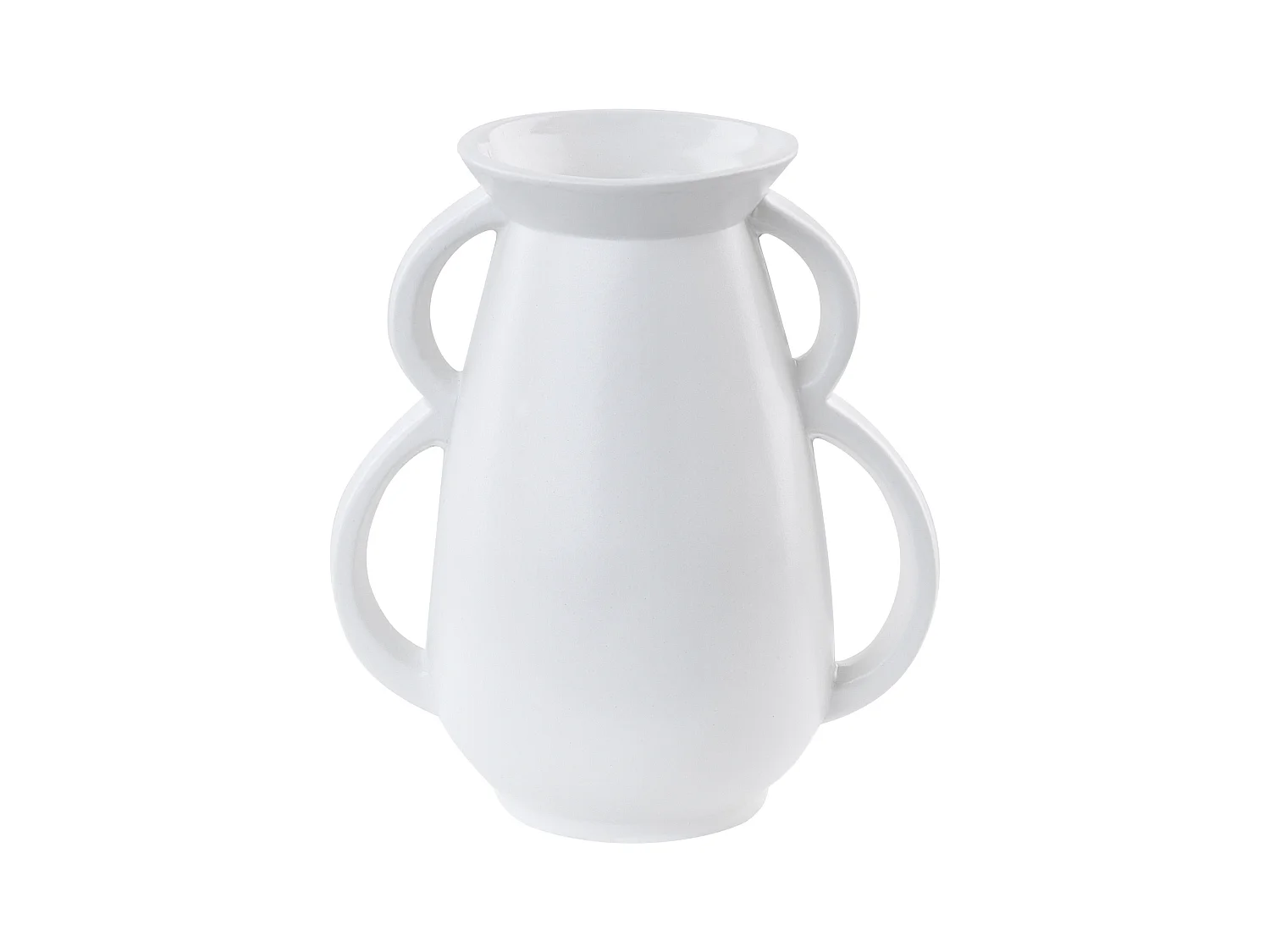 Blumenvase Keramik handgefertigt weiß 19 cm bauchig mit Griffen Modern Koropi