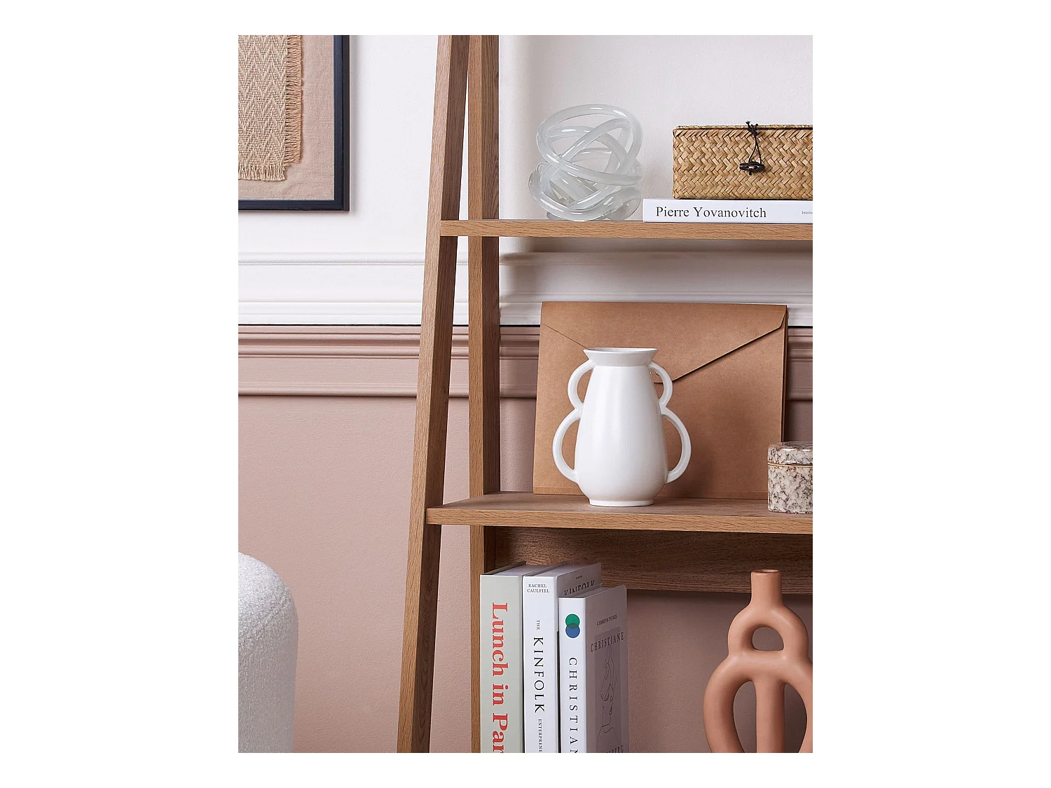 Blumenvase Keramik handgefertigt weiß 19 cm bauchig mit Griffen Modern Koropi