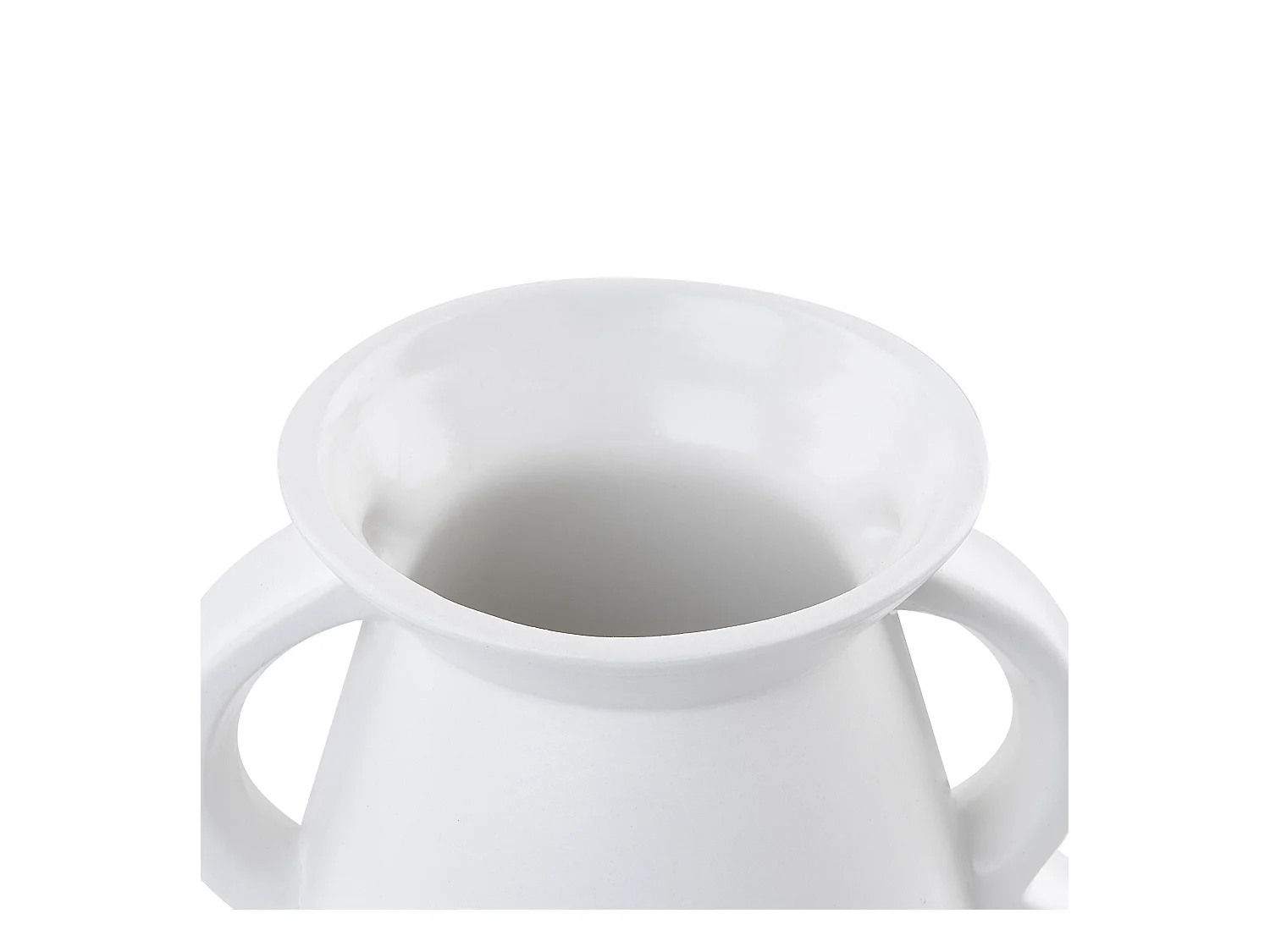 Blumenvase Keramik handgefertigt weiß 19 cm bauchig mit Griffen Modern Koropi