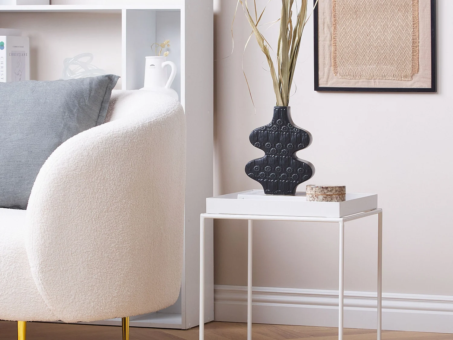 Blumenvase Keramik handgefertigt schwarz 25 cm originelle Form Modern Argos