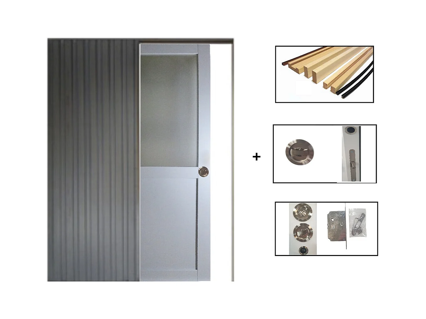 Porte Coulissante Athena Ral7035 Vitree H204 X L83 + Systeme De Galandage Et Kit De Finition Inclus Gd Menuiseries