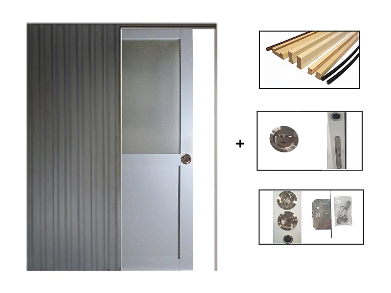 Porte Coulissante Athena Ral7035 Vitree H204 X L83 + Systeme De Galandage Et Kit De Finition Inclus Gd Menuiseries