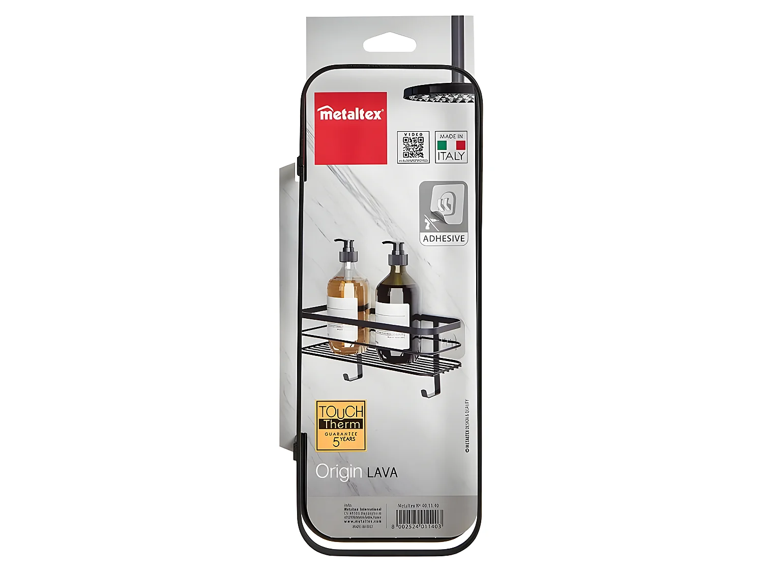 Étagère de Douche avec Adhésif Série ORIGIN LAVA de Metaltex. Finition Touch-Therm® Couleur Noir