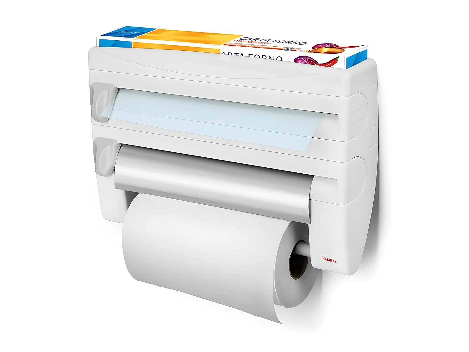 Metaltex Distributeur de Rouleaux de Cuisine ROLL&ROLL. Finition Plastique. Couleur Blanc