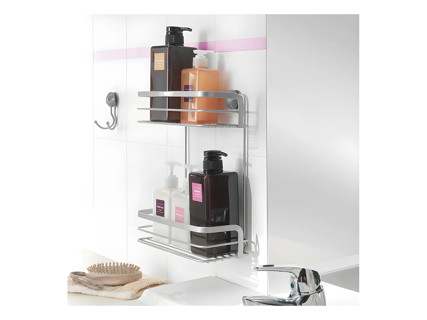 Étagère de Salle de Bain 2 Niveaux Série VIVA de Metaltex. Finition Polytherm® Couleur Argent