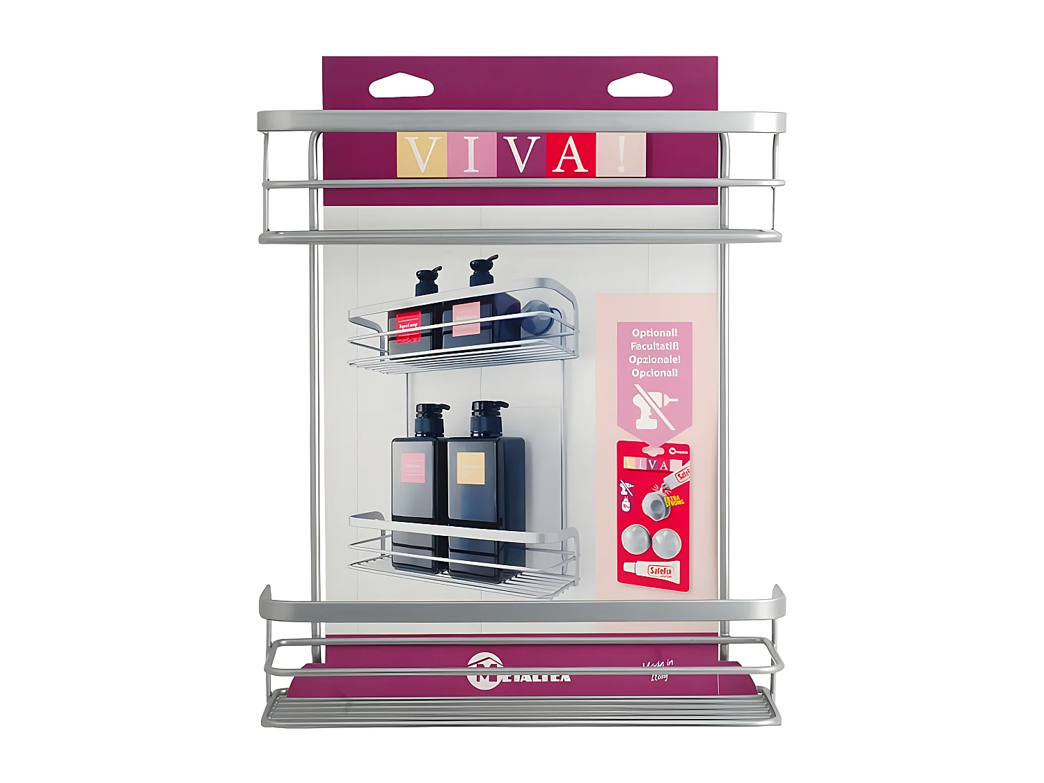 Étagère de Salle de Bain 2 Niveaux Série VIVA de Metaltex. Finition Polytherm® Couleur Argent